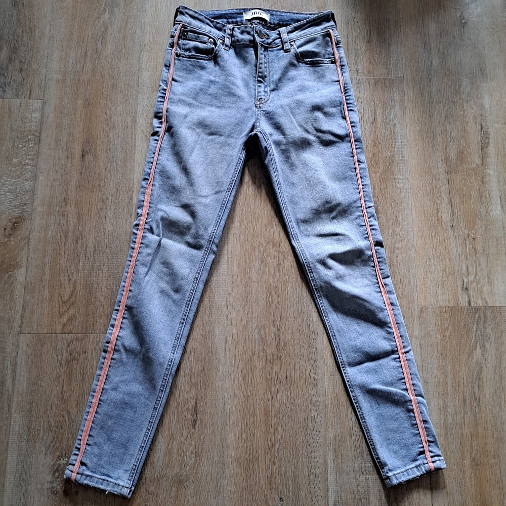JUST BLACK DENIM JBD Blue Wash Denim Pink Trim Stretch Skinny Jeans Size 25